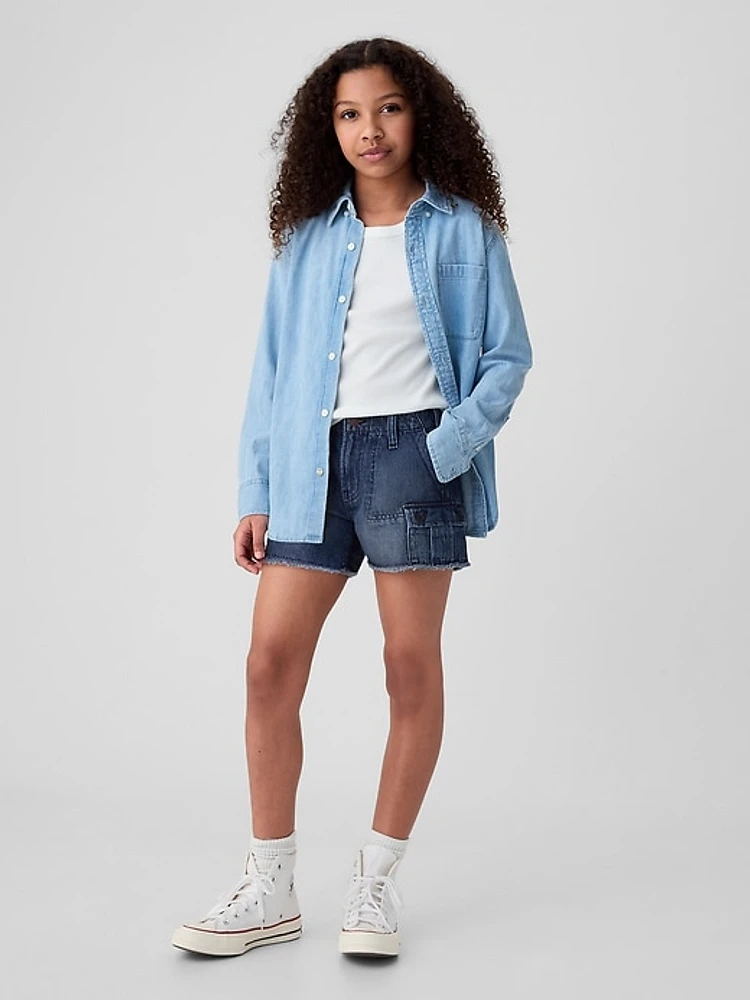 Kids Low Rise Stride Cargo Denim Shorts