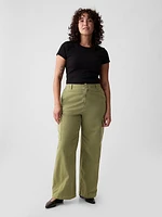 Mid Rise Loose Khaki Cargo Pants