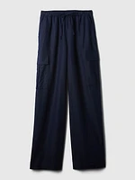 Mid Rise Linen-Cotton Pull-On Cargo Pants