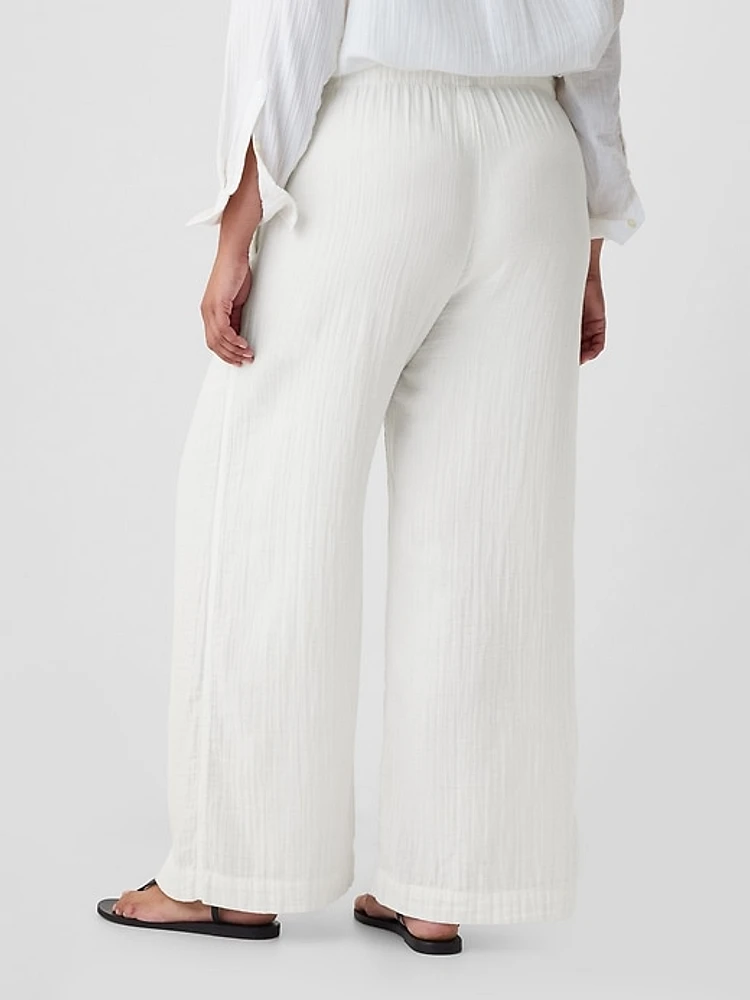 Mid Rise Crinkle Gauze Wide-Leg Pants