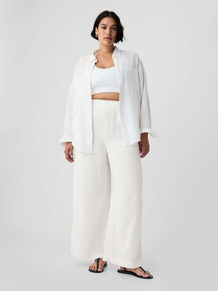 Mid Rise Crinkle Gauze Wide-Leg Pants