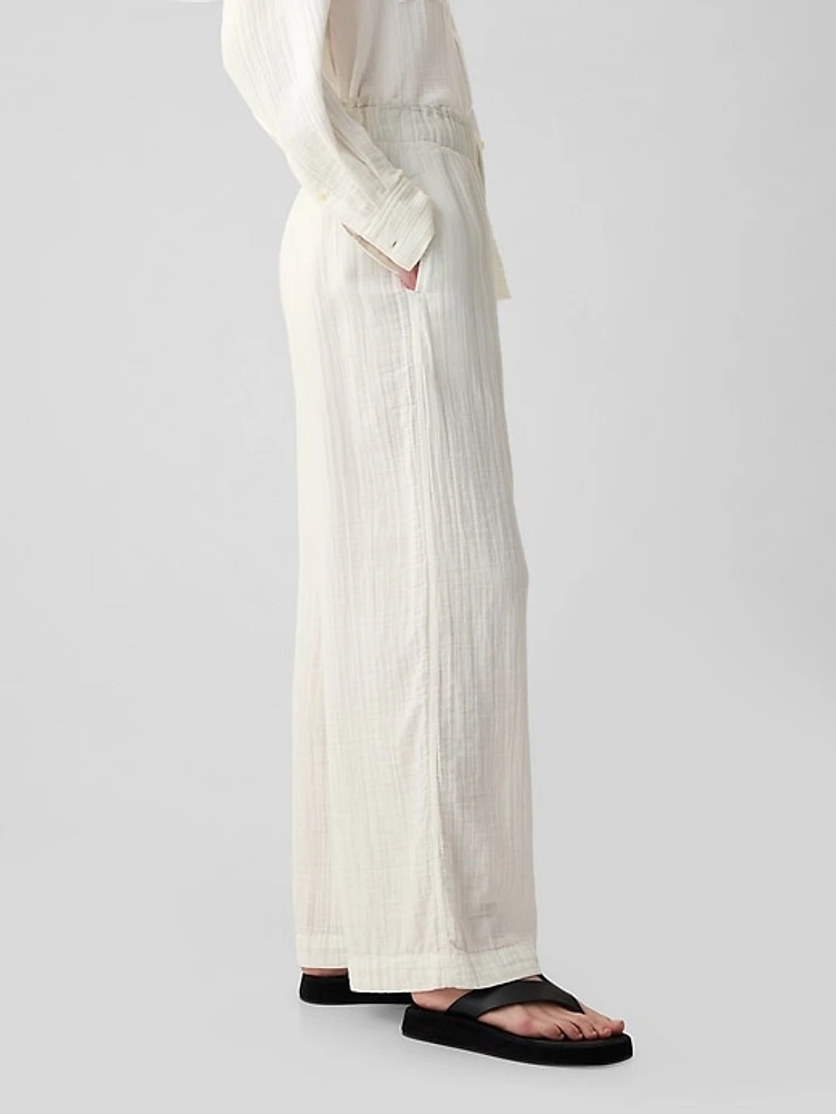 Mid Rise Crinkle Gauze Wide-Leg Pants