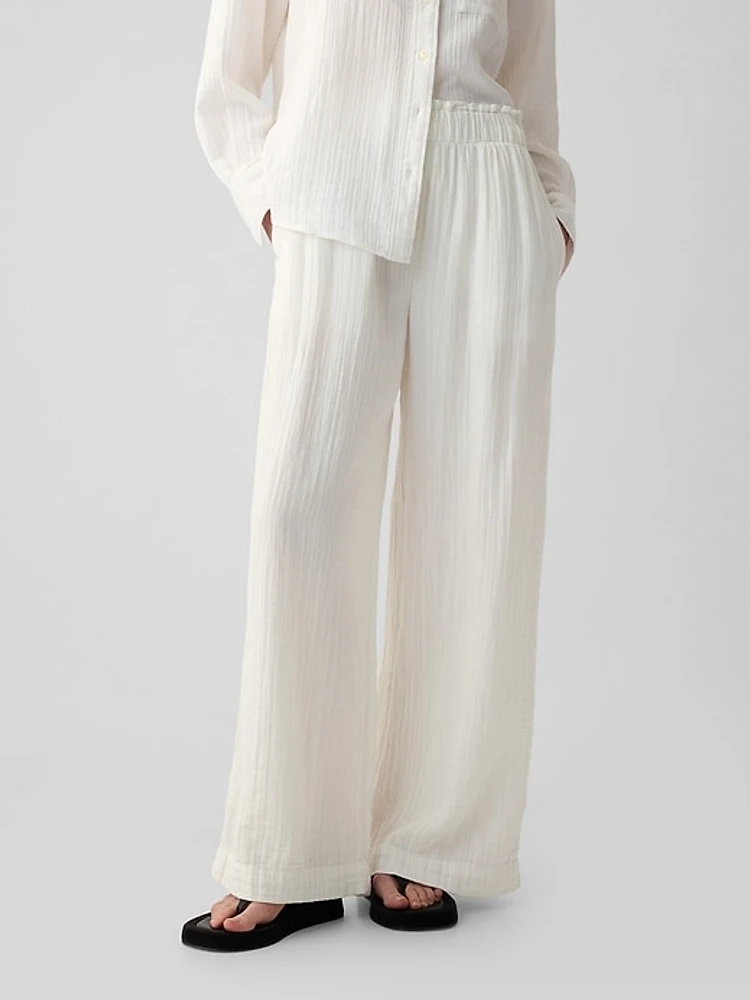 Mid Rise Crinkle Gauze Wide-Leg Pants