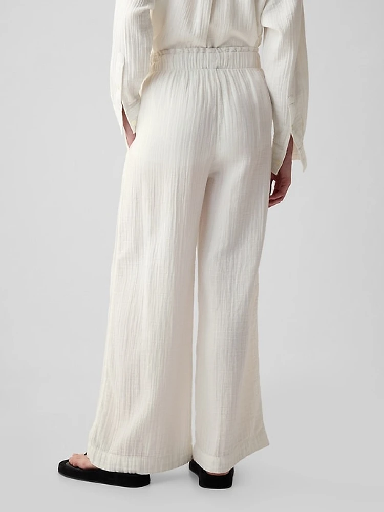 Mid Rise Crinkle Gauze Wide-Leg Pants