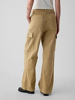 Mid Rise Loose Khaki Cargo Pants