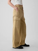 Mid Rise Loose Khaki Cargo Pants