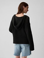 24/7 Split-Hem Crochet Sweater Hoodie