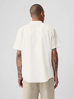 Linen-Cotton Collarless Shirt