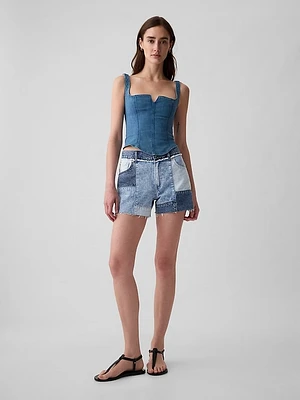 4" Low Rise Stride Patchwork Denim Shorts