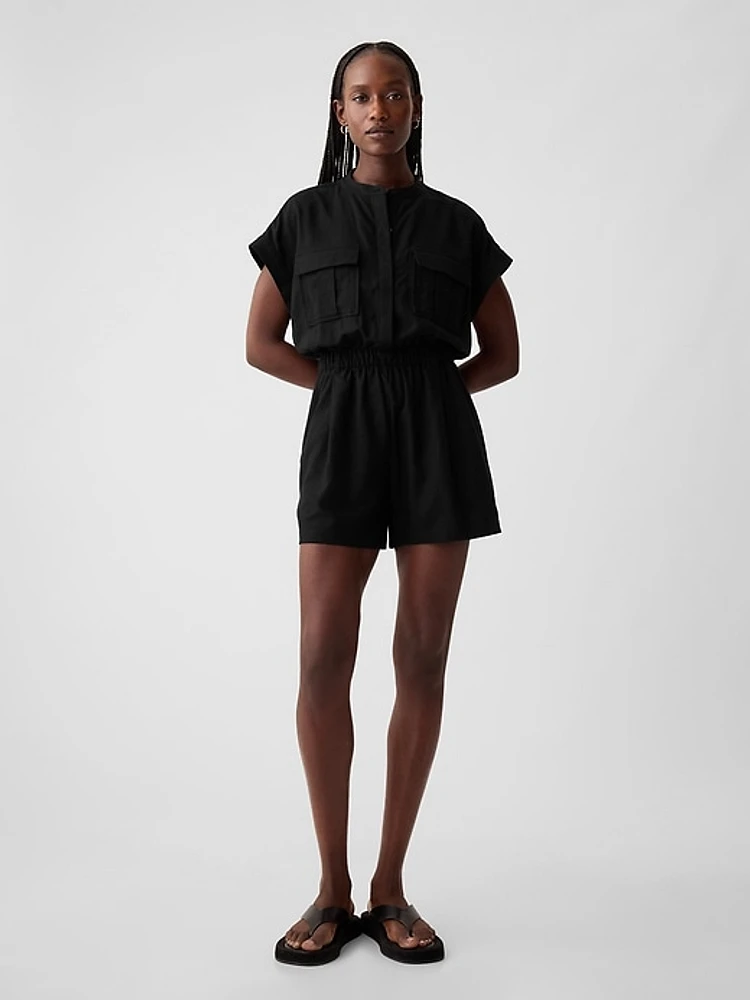 Linen-Blend Utility Romper