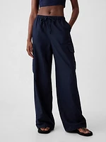 Mid Rise Linen-Cotton Pull-On Cargo Pants