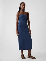 Strapless Denim Midi Dress