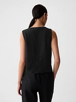 Linen-Blend Eyelet Vest