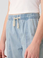 Kids High Rise Pull-On Denim Cargo Jeans