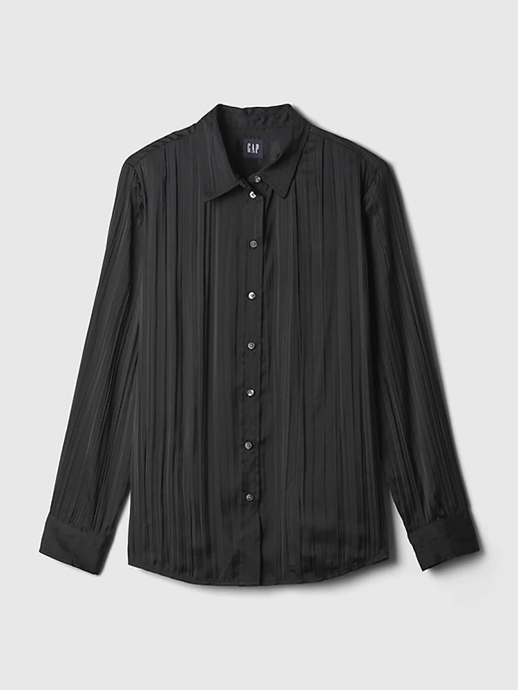 Pleated Satin Boyfriend Shirt