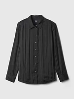 Pleated Satin Boyfriend Shirt