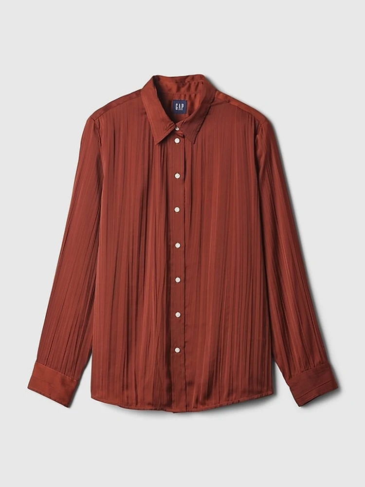 Pleated Satin Boyfriend Shirt