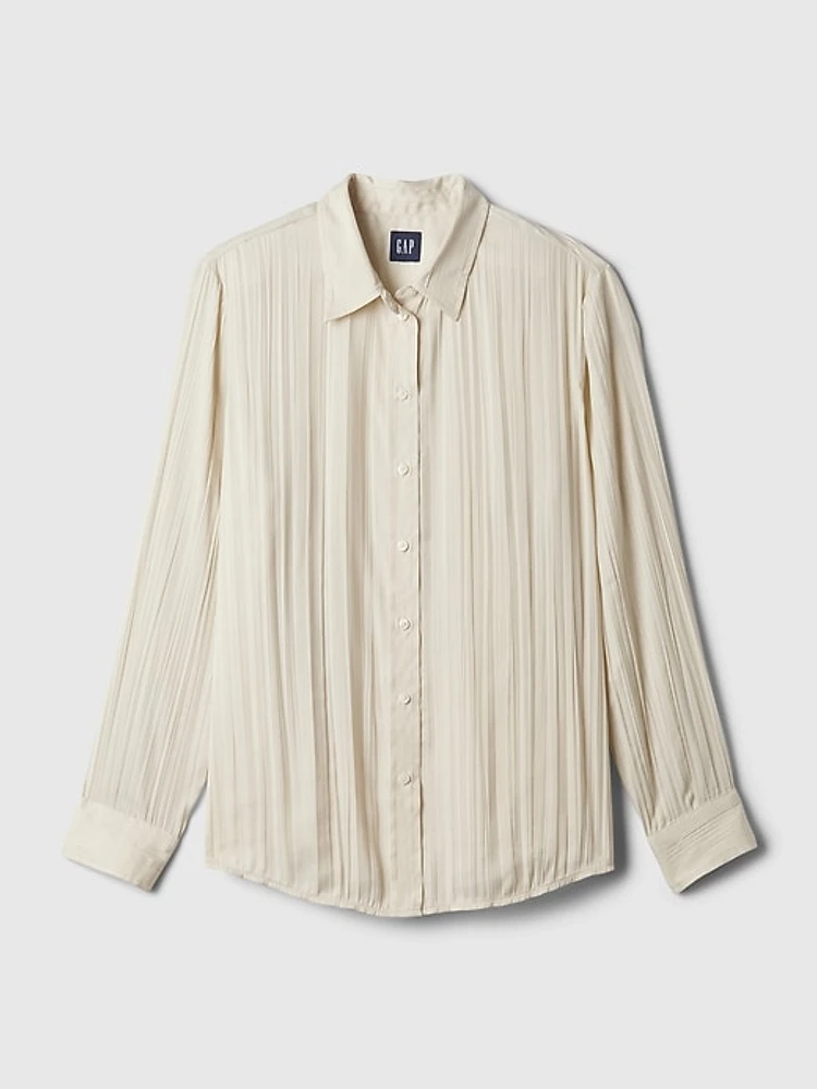 Pleated Satin Boyfriend Shirt