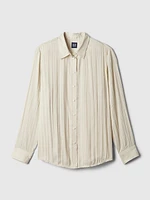 Pleated Satin Boyfriend Shirt