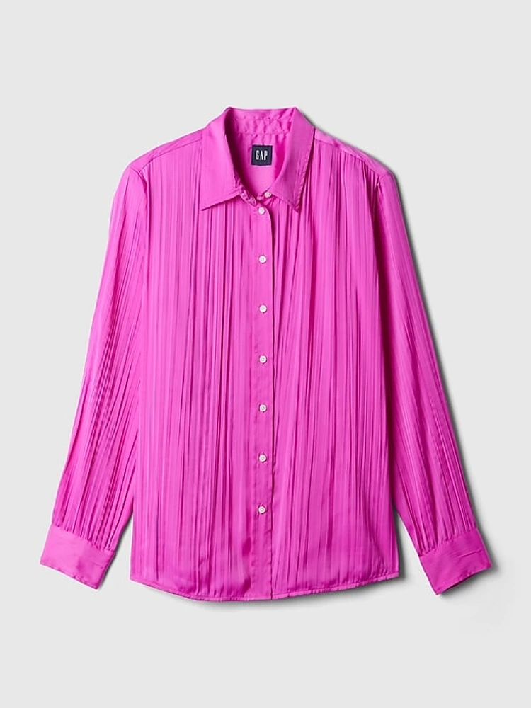 Pleated Satin Boyfriend Shirt