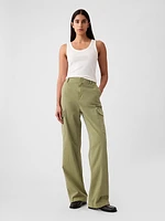 Mid Rise Loose Khaki Cargo Pants