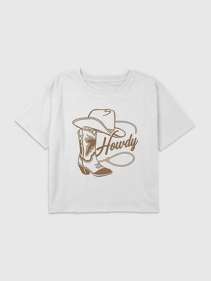 Kids Howdy Cowgirl Graphic Boxy Crop Tee