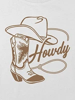 Kids Howdy Cowgirl Graphic Boxy Crop Tee