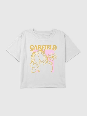 Kids Garfield Retro Flower Power Graphic Boxy Crop Tee