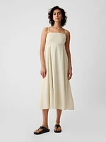 Linen-Blend Midi Dress