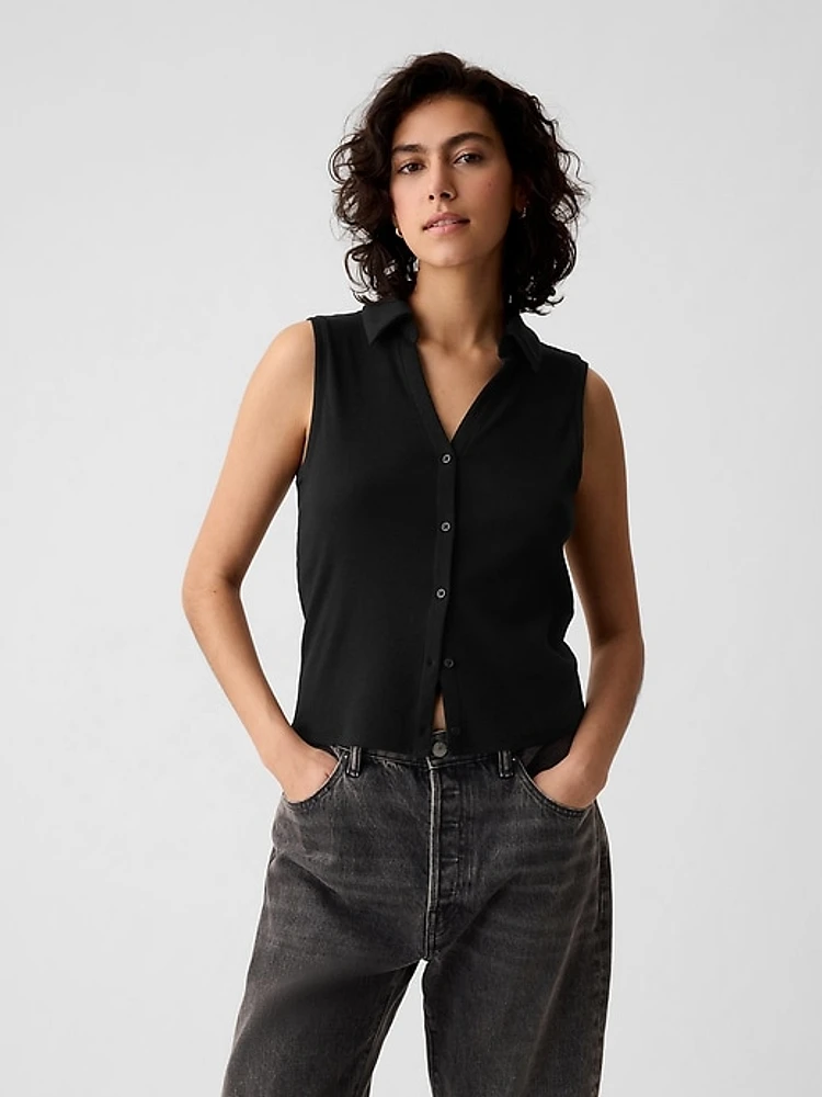 Modern Rib Cropped Polo Shirt