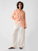 Pleated Satin Boyfriend Shirt