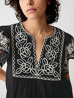 Crinkle Gauze Embroidered Cropped Shirt