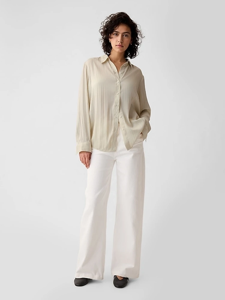 Pleated Satin Boyfriend Shirt