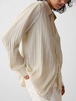 Pleated Satin Boyfriend Shirt