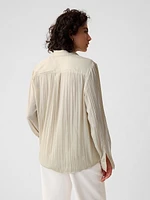 Pleated Satin Boyfriend Shirt