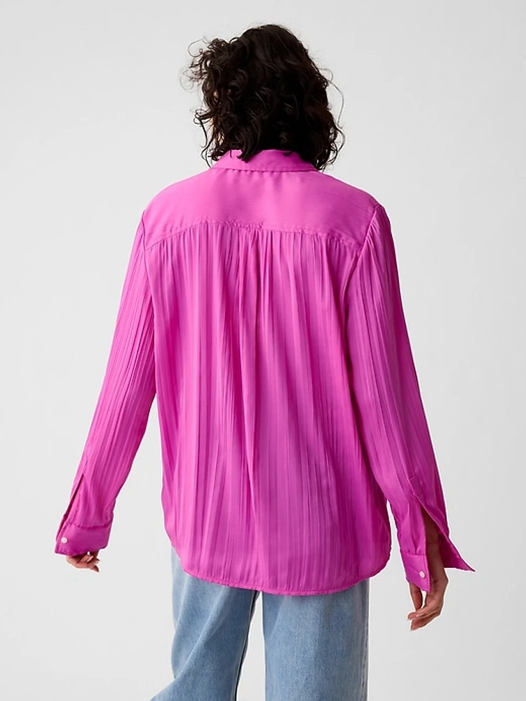 Pleated Satin Boyfriend Shirt