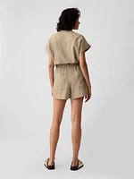 Linen-Blend Utility Romper