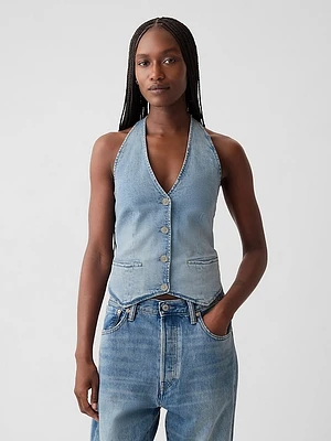 Pinstripe Denim Halter Vest