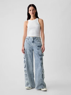 Mid Rise Cargo Baggy Jeans