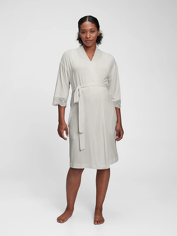 Maternity Lace Trim Robe Modal