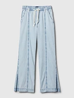 Wide-Leg Denim Pull-On Pants