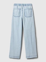 Wide-Leg Denim Pull-On Pants