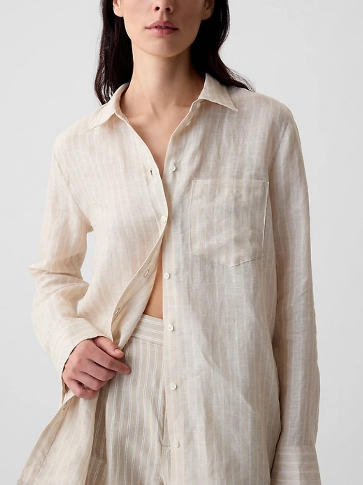 Pleated Satin Boyfriend Shirt