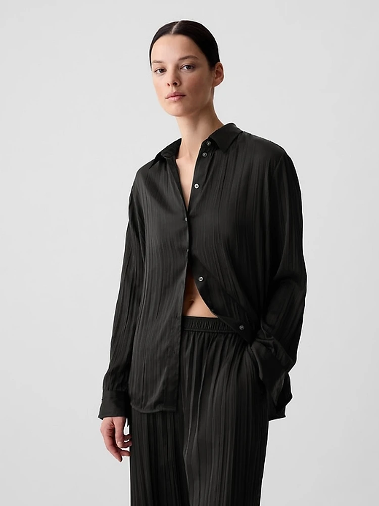 Pleated Satin Boyfriend Shirt