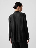 Pleated Satin Boyfriend Shirt