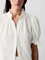 Crinkle Gauze Puff Sleeve Shirt