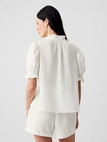 Crinkle Gauze Puff Sleeve Shirt