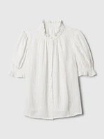 Crinkle Gauze Puff Sleeve Shirt