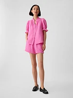 Crinkle Gauze Puff Sleeve Shirt