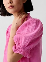 Crinkle Gauze Puff Sleeve Shirt